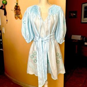 Innika Choo Linen Mini Dress Light Blue Size One